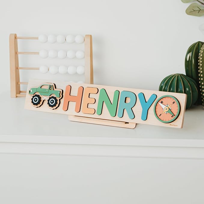 Personalized Wooden Name Puzzle with Pegs – Montessori Toy for Toddlers, Custom Baby Gift for 1st Birthday, Christmas and Easter Present