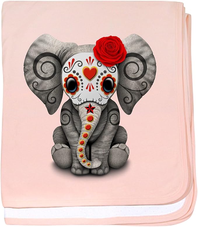 CafePress Red Day of The Dead Sugar Skull Baby Elephant Baby Baby Blanket, Super Soft Newborn Swaddle