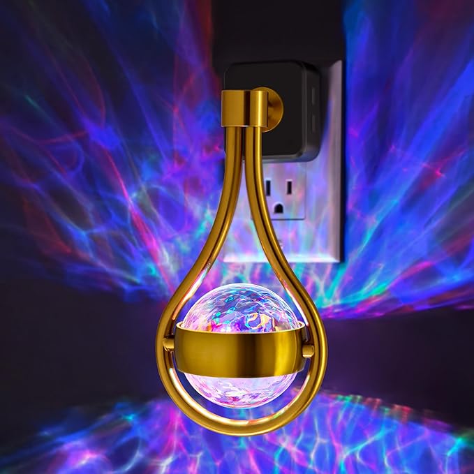 Briignite RGB Night Lights Plug into Wall, Color Changing Nightlight with Dusk to Dawn Sensor, 330° Rotating Night Light with Waterdrop Design, Ideal for Bedroom, Hallway, Living Room, Home Decor
