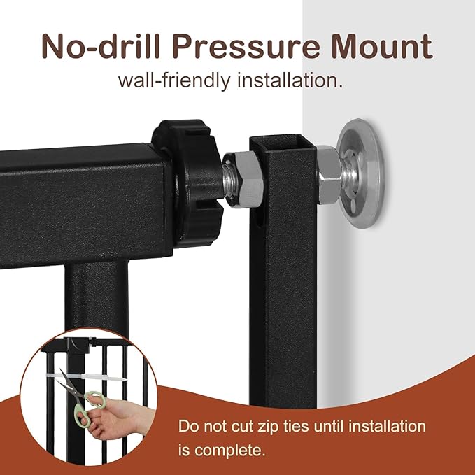 SMONTER 55" High Extra Tall Baby Gate, Safety Cat Gate for Doorways, Expands to 30.1"-34.1" Wide, Auto Close Dog Gate, No Drilling Pressure Mounted Cat Fence, Pet Gate Indoor for Stairs, Black