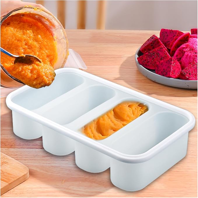 Divided Snack Serving Tray with Lid, Silicone Food Storage Box, Portable Snack Container with 4 Compartments, Microwave & Dishwasher Safe, White, Divided Bento Snack Box for Work, Travel or Picnics