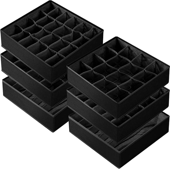 Criusia 6 Pack Sock Underwear Drawer Organizer Dividers - Dresser Organizer for Baby Clothes - Closet Organizers and Storage for Bedroom Essentials for Dorm Room/New Home/Apartment (Black)