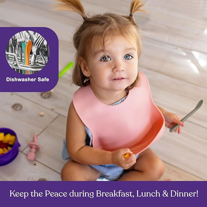 First Stage Silicone Baby Spoon - Self Feeding Utensils - Infant Feeding Spoon - Soft & Gentle on Gums - BPA Free Silicone Spoons Set (Pastel4)