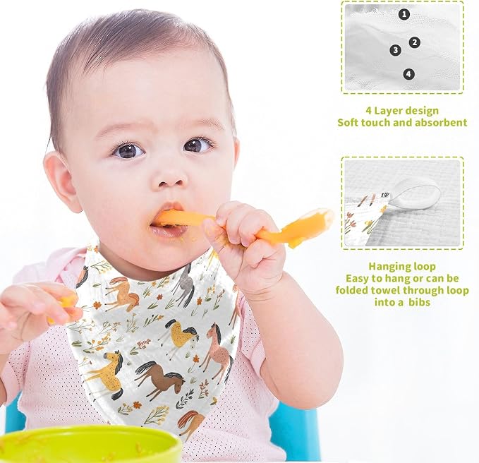 vvfelixl Cartoon Horses Graze Baby Burp Cloths Baby Muslin Washcloths for Boys Girls Cotton Babys Face Towel for Newborn Infants Soft and Absorbent 11.8 X 11.8 in, 5 Pack