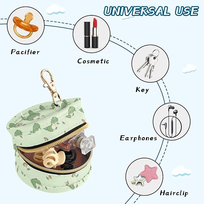 Dinosaur Green Print Pacifier Holder Case with Clip Portable Pacifier Storage Containers for Girls Boys