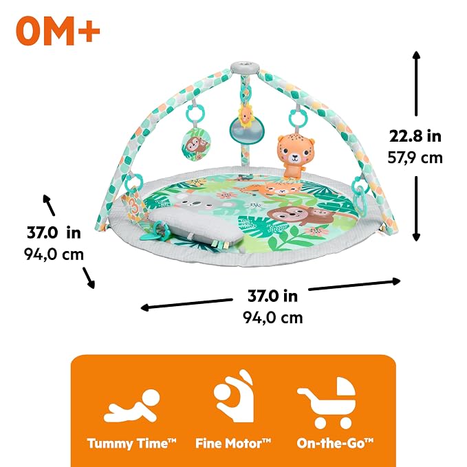 Bright Starts Wild Rainforest Foldaway Activity Gym with Carry Bag for Storage & Travel, Blue Green Jungle Play Gym, Newborns & Up