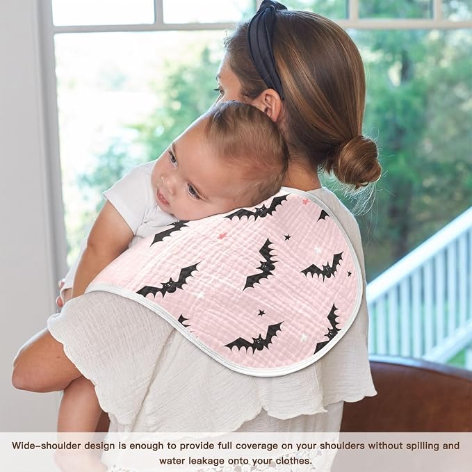 Muslin Burp Cloths for Baby Boys and Girls - 2-Pack Ultra Absorbent Halloween Bats Muslin Washcloths, Newborn Towel, Milk Spit Up Rags, Burp Cloth Bibs for Unisex, 22 x 11 Inch