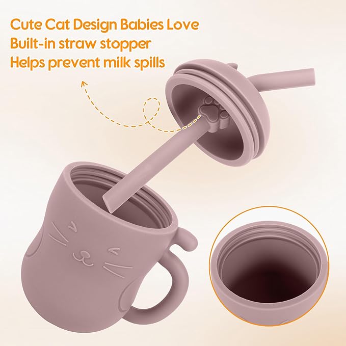 MCGMITT Silicone Baby Sippy Cup, 5oz Leak Proof Straw Cup for Infants Kids 6 12 18 Months, BPA Free Non Toxic Toddlers Training Cup with Handle, Soft Toddler Open Cup For Travel or At Home