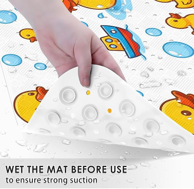 Rubber Duck Yellow Bathtub Shower Mat Nautical Cute Non-Slip Tub Extra Long Bath Floor 40X16 Inch Machine Washable for Bathroom Tub Bath Mat for Toddler and Baby