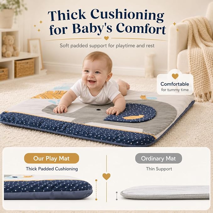 Baby Play Gym – Tummy Time Mat for Infants, Baby Activity Mat, Play Mat for Babies 0-18 Months, Infant Play Mat with Detachable Toys, Soft Velvet Play Mat, Sensory & Montessori Gym
