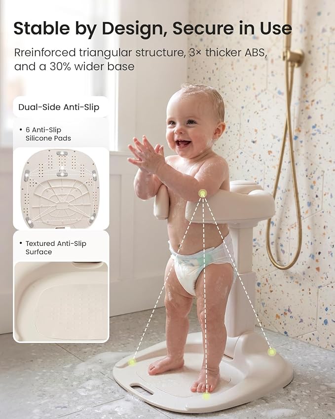 GROWNSY Baby Bath Stand for Babies 6 Months & Up, Foldable Baby Shower Stand for Infants and Toddlers, Adjustable Baby Shower Standing Support With Shower Holder