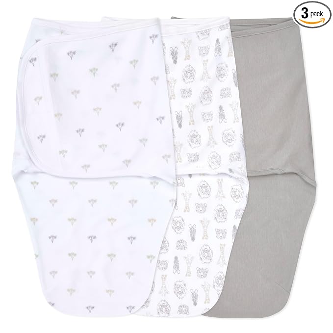 aden + anais Easy Swaddle Wrap, Newborn Wearable Swaddle Blanket, Adjustable Fasteners, 100% Cotton, 3 Pack, 0-3 Months, On Safari