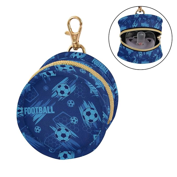Soccer Football Blue Print Pacifier Holder Case for Diaper Bag Portable Travel Pacifier Storage Case with Clip Newborn Baby Pouch for Outdoor Purse Baby Boys Girls