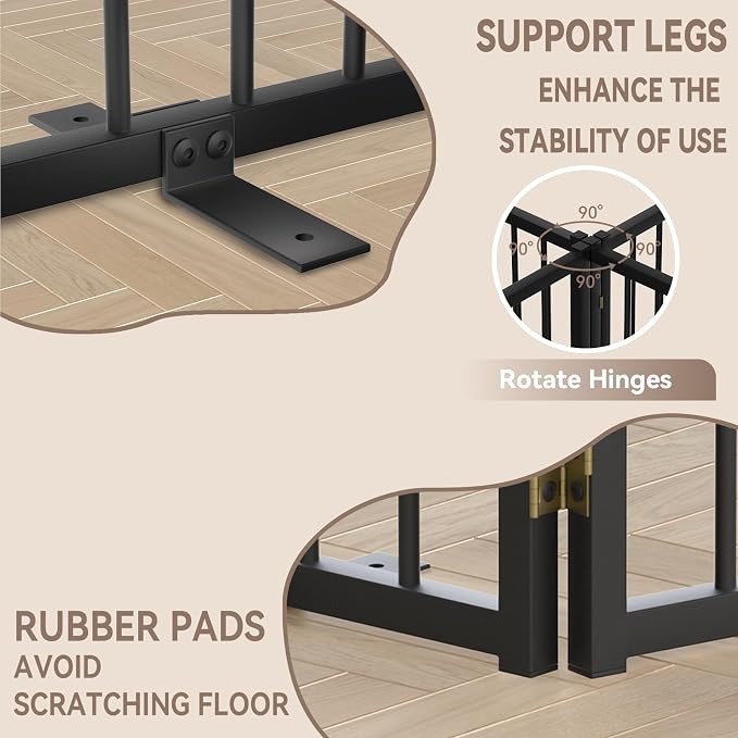 Snuowu 16" Freestanding Short Dog Gate for Small Dogs – Foldable & Retractable, Expands Up to 96" Wide, 8-Panel Pet Barrier for Doorways, Stairs & Hallways (Black)
