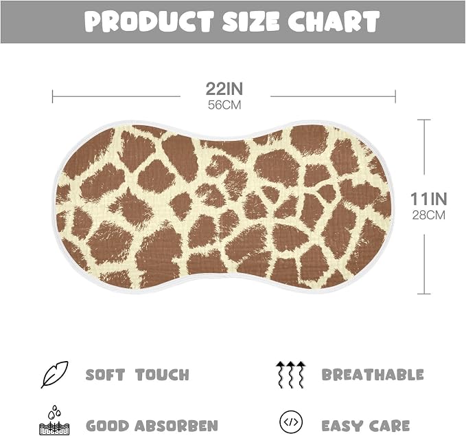 Muslin Burp Cloths for Baby Boys and Girls - 4-Pack Ultra Absorbent Giraffe Print Muslin Washcloths, Newborn Towel, Milk Spit Up Rags, Burp Cloth Bib for Unisex, 22 x 11 Inch