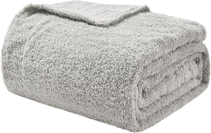 EMME Muslin and Fleece Throw Blanket Reversible - 50"*60" Grey Soft Warm Throw Blankets for Couch Bed Picnic Travel Bed