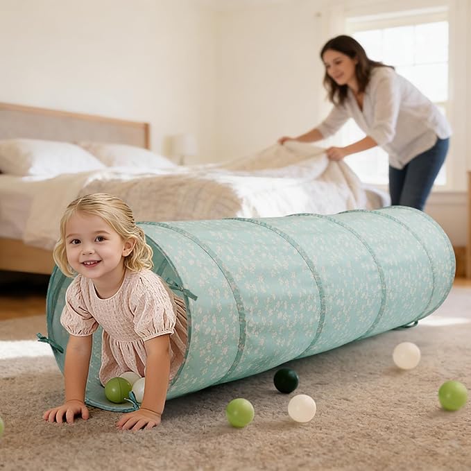 Tiny Land Kids Play Tunnel for Toddlers and Baby, Foldable Pop Up Crawl Tunnel with Storage Bag for Indoor and Outdoor Play, 69 x 18 Inch, Green, Gift for 2 Year Old Girl and Boy