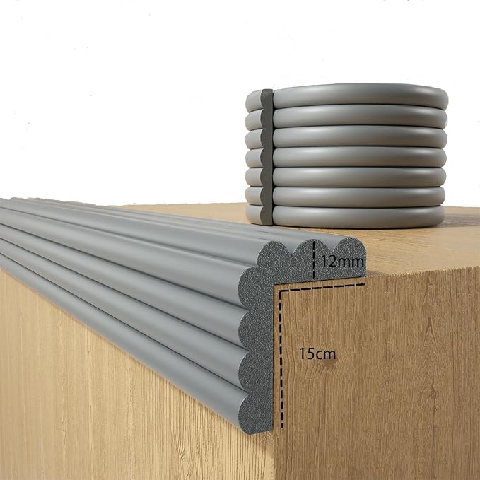 Baby Proofing Wall Corner Protector,Edge Guard Corner Protector,6.56ft Thinken Soft Corner Protectors Pre-Taped Soft Rubber Foam Edge Cushion for Furniture (Gray, 6.56Ft x 5.9" W x 0.47" Th)