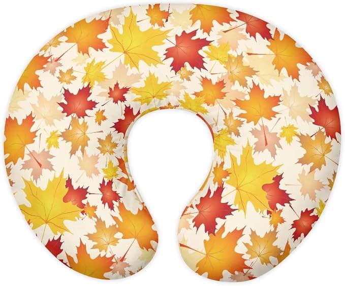 Fall Maple Leaves Nursing Pillow and Positioner Detachable Newborn Original Breastfeeding Slipcover Case U-Shaped Head Support Protector Cushion Essential with Hidden Zipper Easy Care
