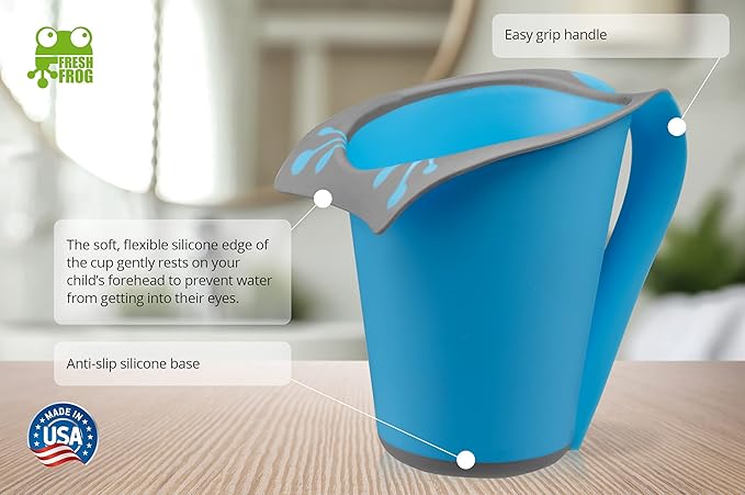 Plastic Bath Cup (800ml, 27 fl Ounce) Waterfall Rinser, Made in USA (Blue)