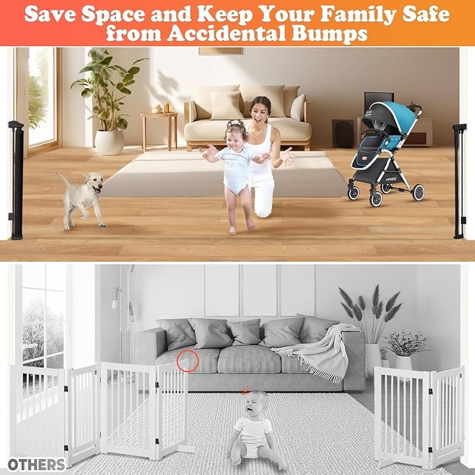 275" Retractable Baby Gates Dog Gate - 23ft Extra Wide Expandable Child Safety Gate,49" Tall Toddler Pet Mesh Gate with Reinforced Strips for Doorways,Stairs,Hallways,Outdoor & Indoor Large Openings