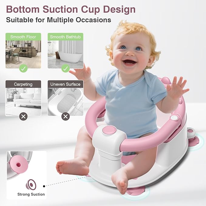 Baby Bath Seat for Babies 5 Months & Up - Non-Slip Bath Seat for Sitting Up, Soft Cushion & Compact Design, Toddler Bathtub Seat