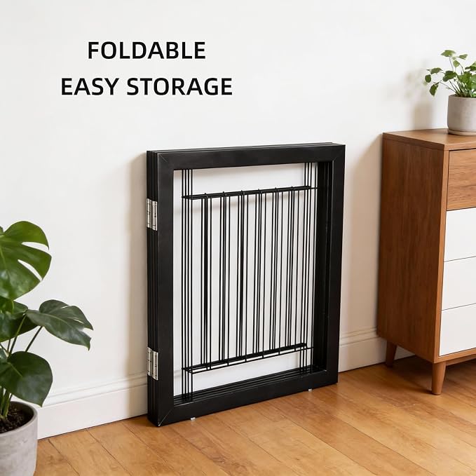Dog Fence Indoor - 3-Panel Freestanding Dog Gate for Doorways, Hallways, House or Stairs -60x32-Inch Retractable Foldable Expandable Wood Pet by SFJC (Black)