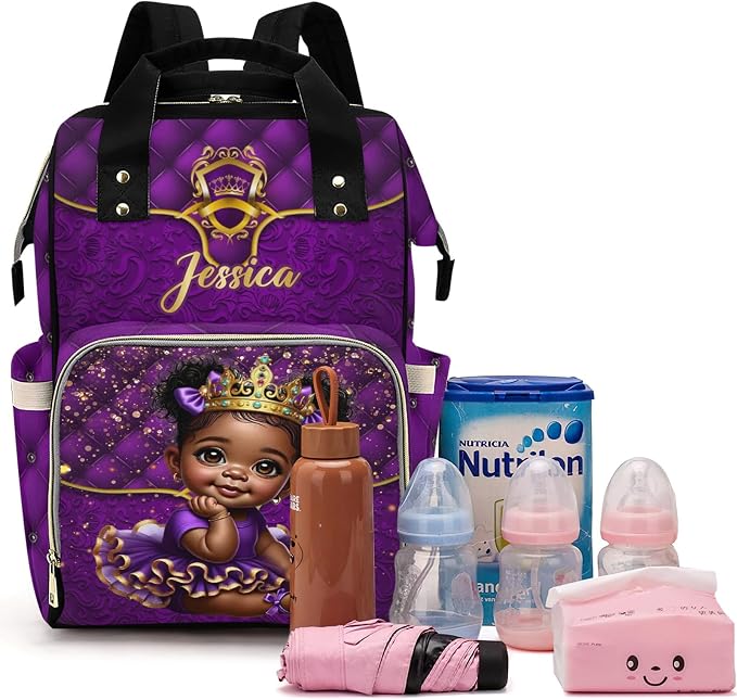 Custom Diaper Bag with Name Personalized Multifunctional Mommy Backpack for Shoulders Outdoor Backpack for Newborn Baby Crown-Thermal Pockets Nursing Bags