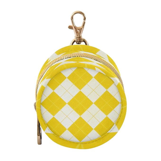 Pacifier Holder with Clip Pacifier Case for Diaper Bag Round Baby Pacifier Pouch Box Bag Portable Diamond Grid Bright Yellow