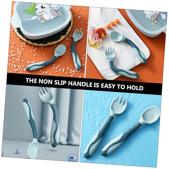 PRETYZOOM 2 Sets Silicone Fork and Spoon Utensils with Flexible Soft Tips Non Slip Handles Weaning Cutlery for Safe and Portable Feeding Tools
