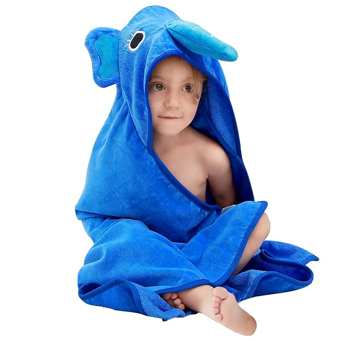 MICHLEY Baby Boy Girl Animal Hooded Bath Towel, Soft Cotton Beach Swimming Washcloth for 0-6T, Elephant