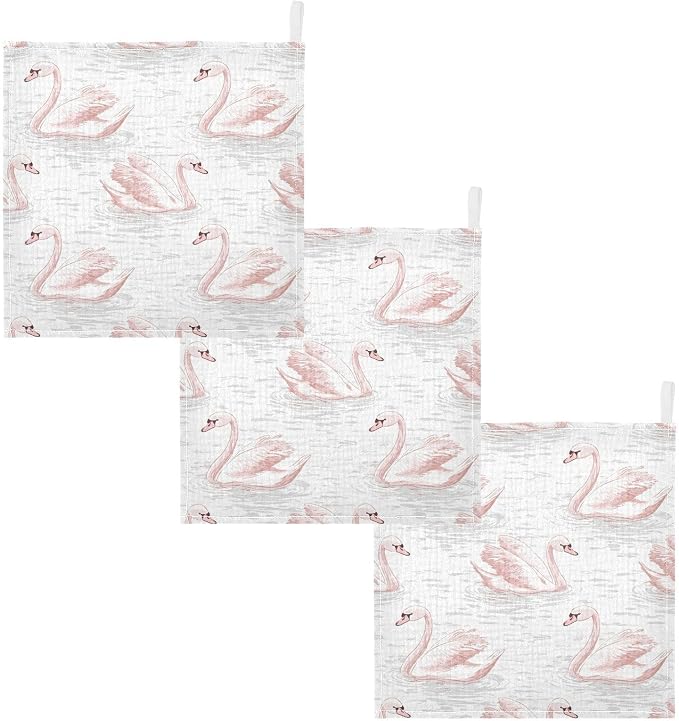 vvfelixl Baby Muslin Washcloths Pale Pink Swans Baby Burp Cloths Cotton Babys Face Towel for Newborn Infants Boys Girls Soft and Absorbent 11.8 X 11.8 in, 3 Pack