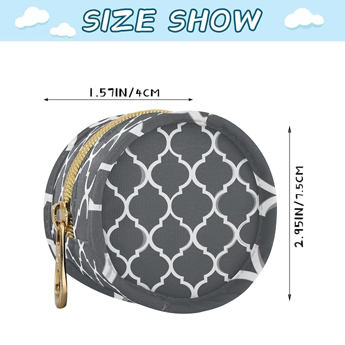 Pacifier Holder with Clip Pacifier Case for Diaper Bag Round Baby Pacifier Pouch Box Bag Portable Dark Grey Quatrefoil
