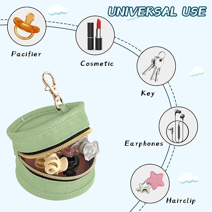 Green Pacifier Holder with Clip Pacifier Case for Diaper Bag Round Baby Pacifier Pouch Box Bag Portable