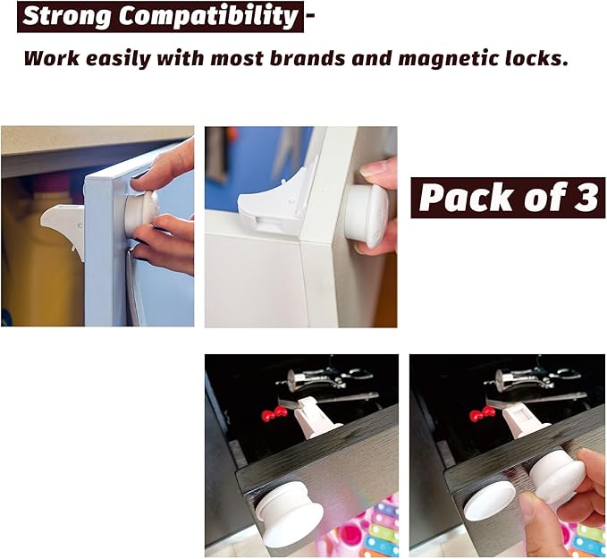 3 Pack Replacement Keys for Baby Proofing Magnetic Cabinet Locks for Babies - Child Proof Extra Magnet Universal Keys for Baby Safety Cupboard Cabinets and Drawers Latches - Easy Installation