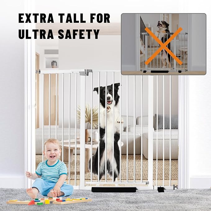 Rgqphantom 41" Tall Safety Pet Gate,Adjustable 30.5"-55" Wide,No Drilling Pressure Mount Kit,Auto Close Cat Gate Suitable for Stairs,Doorways,White (30.5"-55" W)