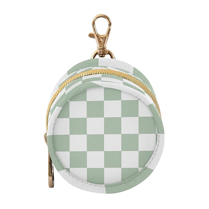 Pacifier Holder with Clip Pacifier Case for Diaper Bag Round Baby Pacifier Pouch Box Bag Portable Checkered White and Green