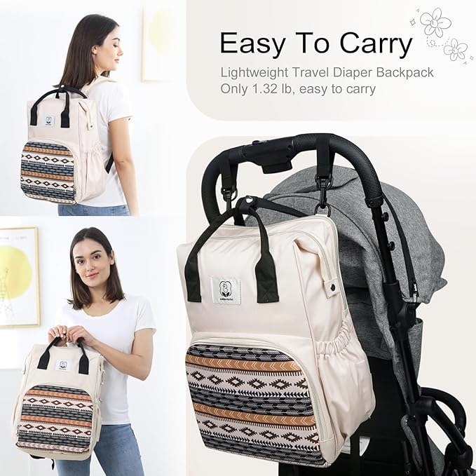 Western Diaper Bag with Changing Pad, Large Baby Bags Backpack with Stroller Straps & Insulated Pockets, Multifunction Waterproof Travel Diapers Back pack for Women & Man, Boho