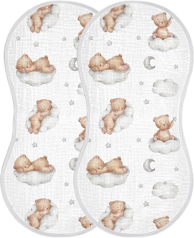 vvfelixl Burp Cloths Bears Clouds for Baby Boy Girls Neutral Burp Rags Absorbent & Soft 22 * 11IN