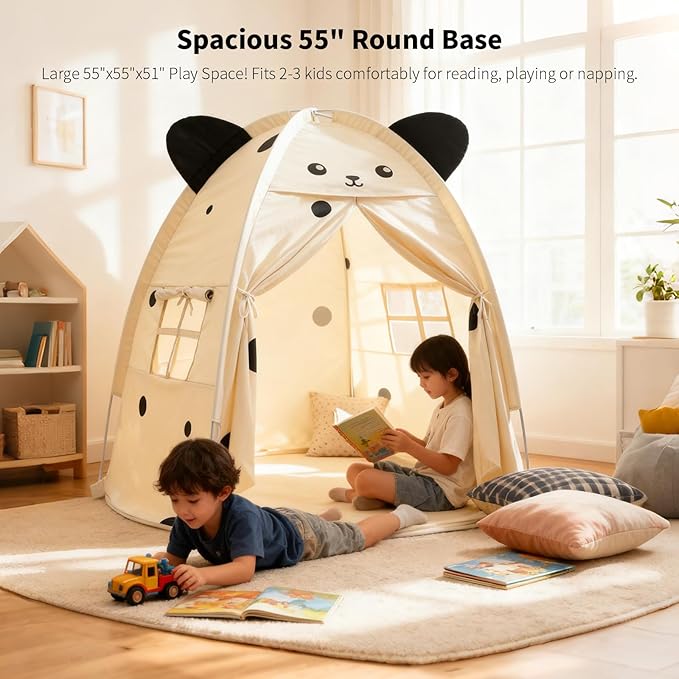 Kids Play Tent Little Mouse Design - Large 55" Indoor Playhouse with Premium Aluminum Poles, Soft Peach Skin Fabric, 1 Door & 3 Windows for Boys and Girls Ages 3+, Warm Play Room & Home Decor (Mousie)