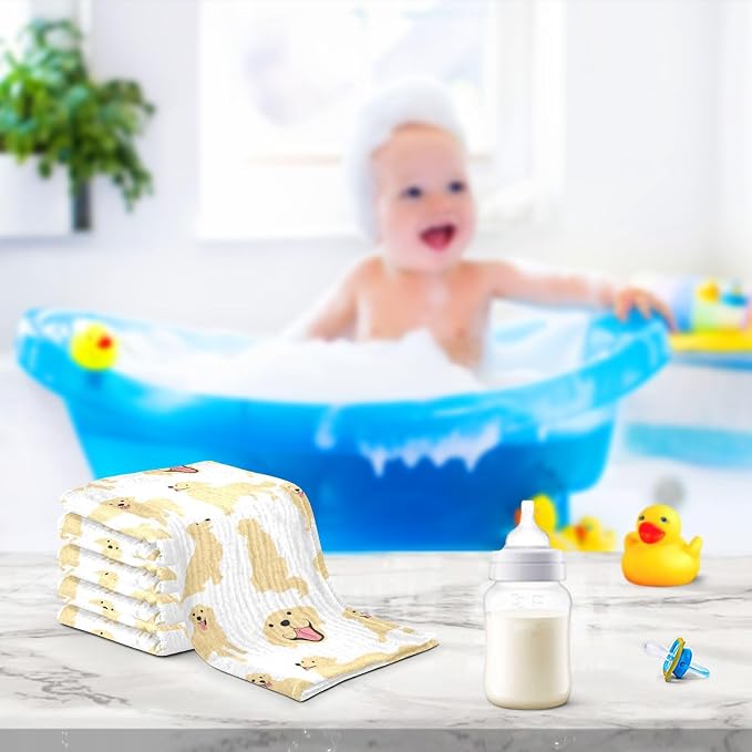 vvfelixl Baby Muslin Washcloths Golden Retriever Dog Baby Burp Cloths Cotton Baby Face Towel for Newborn Infants Boys Girls Soft and Absorbent 11.8 X 11.8 in, 3 Pack