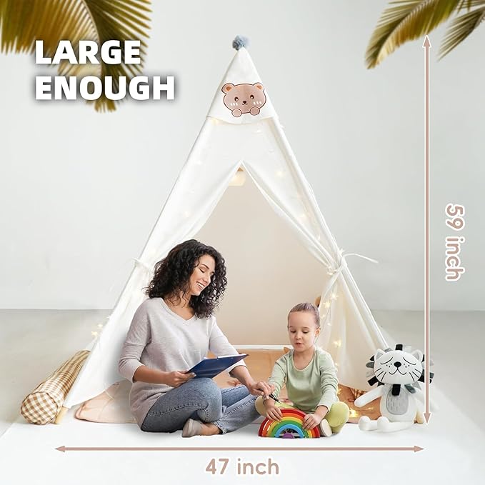 RongFa Teepee Tent for Kids-Portable Children Play Tent Indoor Outdoor (White with Mat)