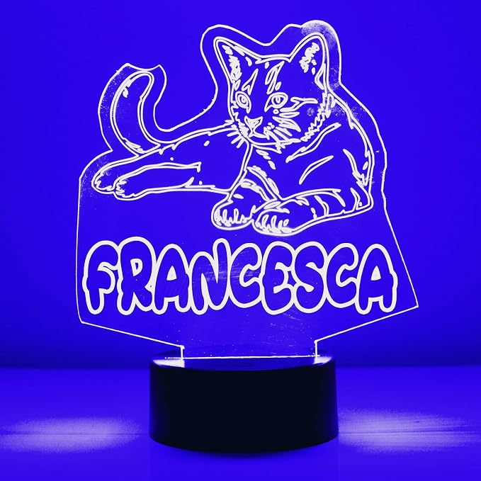 Personalized Kitty Cat LED Sign Night Light Lamp with Remote, Custom Text, Acrylic Display with 16 Colors & 4 Modes, Battery or USB Power, Made in The USA