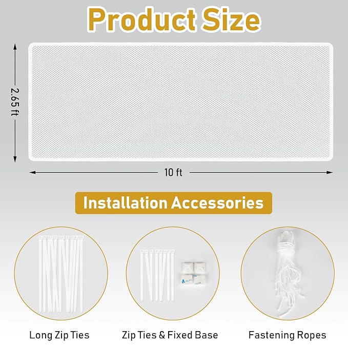 Banister Guard for Baby, 10ft x 2.6ft Safety Stair Railing Net Balcony Netting for Kids Pets Toys, Child Safety Stair Railing Cover Baby Proof, White
