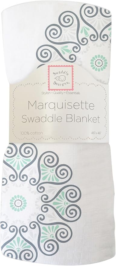 SwaddleDesigns Marquisette Receiving Swaddle Blanket for Baby Boys & Girls, Soft Premium Cotton Muslin, Best Shower Gift, SeaCrystal Medallions, Parent Picks Award Winner Small