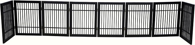 Urnporium Pet Dog Gate Freestanding, Strong Durable Folding Wooden Fence, Portable Acacia Hardwood Safety Barrier for Indoor & Outdoor Use (Black Pet Gate, 8 Panel 24" Tall)