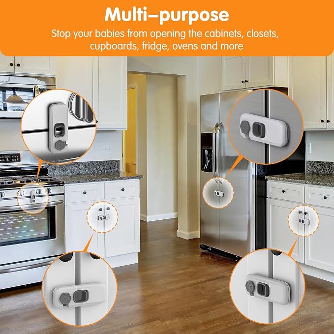 8 Pack Cabinet Locks Baby Proofing, Multi-Purpose Child Proof Cabinet Locks with Strong Adhesive, Safety Baby Locks for Cabinets, Baby Safety Locks for Cabinets, Kitchen Toddler Cabinet Locks