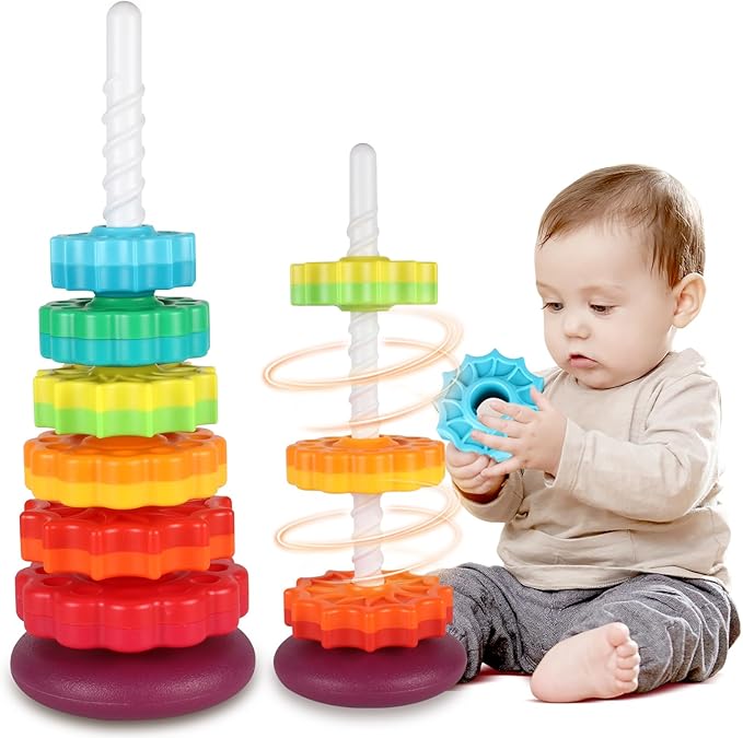 Spinning Stacking Toys for Toddlers 1-3, Ring Stacker for Babies 0-6-12-18 Months, Spinner for Infants, Montessori Autism Sensory Toys, 1 2 3 Year Old Girl Boy Christmas Birthday Gifts
