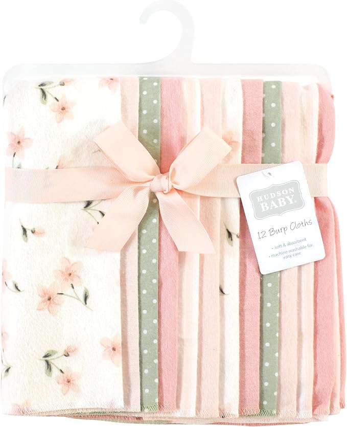 Hudson Baby Unisex Baby Cotton Flannel Burp Cloths Bundle, Pink Dainty Floral, One Size