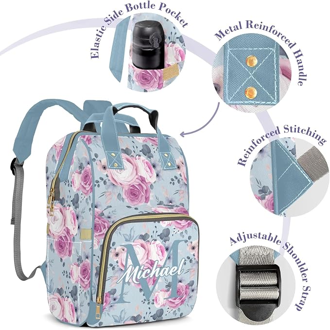 Diaper Backpack, Large Capacity & Insulated Pockets, Personalized Changing Bag, Multi-Functional for Boys/Girls Newborn to Toddler, Floral